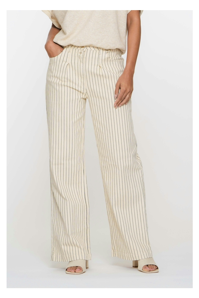 WIDE LEG JEANS PINSTRIPE 51025 10 Ecru/Indigo